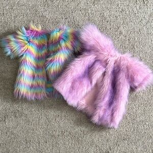 Pastel Faux Fur Jacket Duo - Rainbow & Lilac 18” Doll Jackets